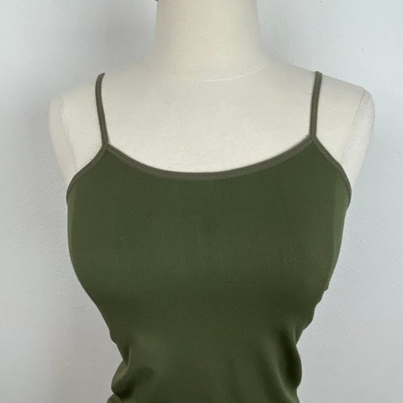 Colorful Army Green Tank Top Seamless Basic Nylon Top One Size w Stretch Sm-Med - Picture 2 of 8